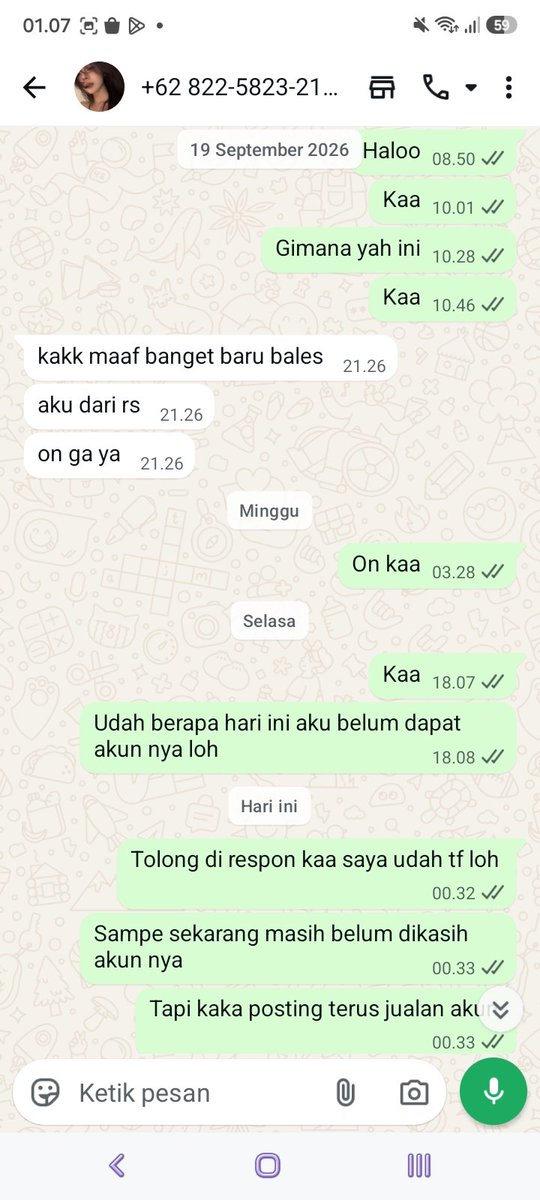 akunk0s0ng___'s tweet photo. @mauhamstertlg Hati2 penipu guys, alasan dari rs chat gaa di respon seminggu lebih, posting jualan terus di x tapi wa gada balesan https://t.co/dzAhiylWIl