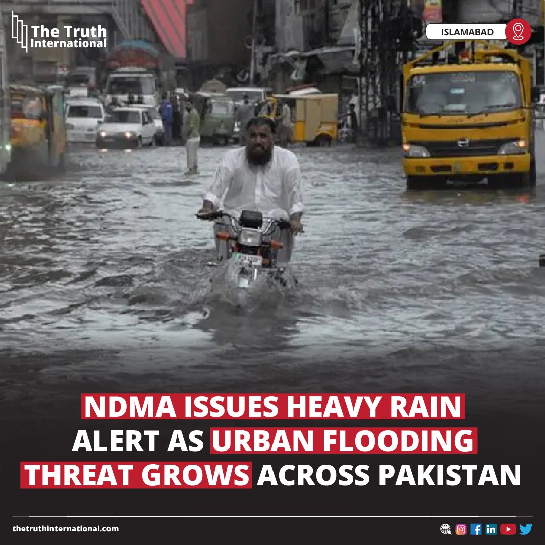 ttimagazine's tweet photo. NDMA Issues Heavy Rain Alert as Urban Flooding Threat Grows Across Pakistan
FIND MORE: https://t.co/Rxlct0vmIF
#NDMA #Issues #HeavyRain #Alert #UrbanFlooding #Threat #Grows #Pakistan #TTI https://t.co/xGP7XE7hRC