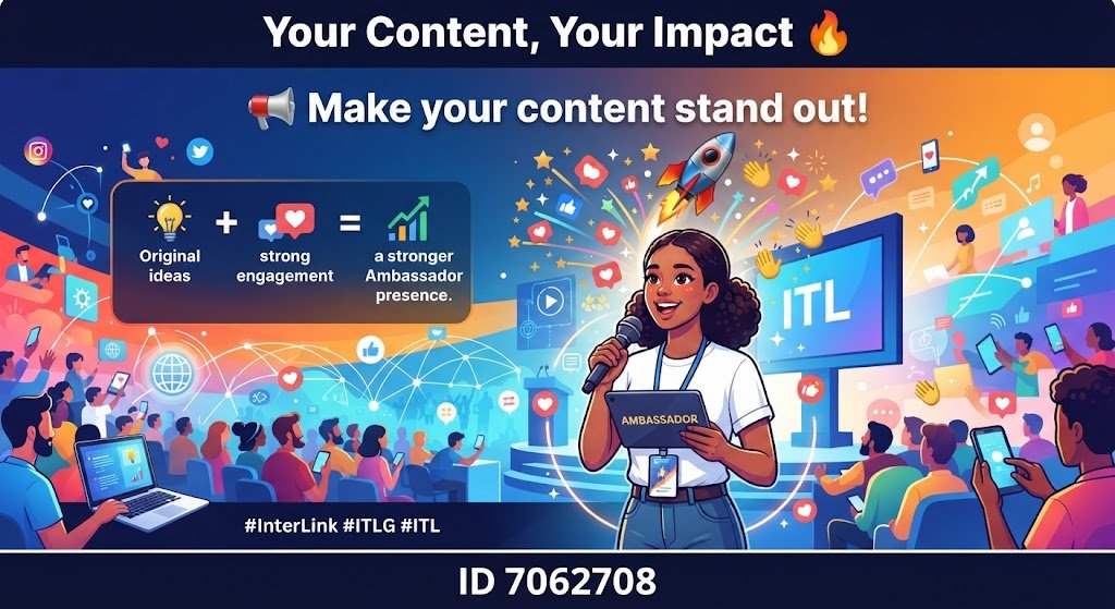 jacquesangaeu's tweet photo. Your Content, Your Impact 🔥
📢 Make your content stand out!
Original ideas + strong engagement = a stronger Ambassador presence. 🚀✨
#InterLink #ITLG #ITL https://t.co/0uz3pbqq8y