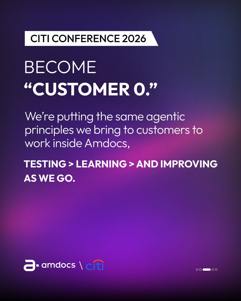 Amdocs's tweet photo. What does it take to transform a company from within?

At @Citi’s 2026 Global TMT Conference, Amdocs President and CEO Shimie Hortig, discussed the company’s four-pillar growth strategy, including the internal AI transformation helping Amdocs become an agentic-first organization.

Thank you to Citi for the insightful conversation.

More info here: https://t.co/abchJRqlof

#Amdocs #aOS #CitiConference