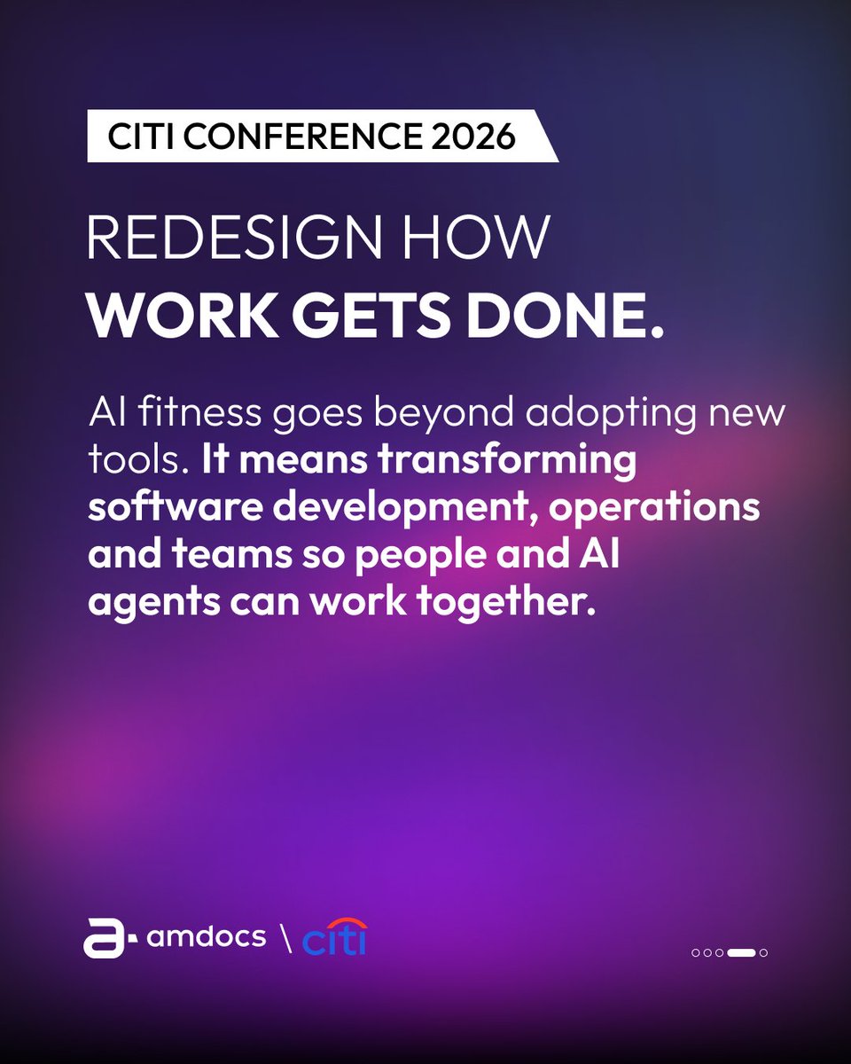 Amdocs's tweet photo. What does it take to transform a company from within?

At @Citi’s 2026 Global TMT Conference, Amdocs President and CEO Shimie Hortig, discussed the company’s four-pillar growth strategy, including the internal AI transformation helping Amdocs become an agentic-first organization.

Thank you to Citi for the insightful conversation.

More info here: https://t.co/abchJRqlof

#Amdocs #aOS #CitiConference