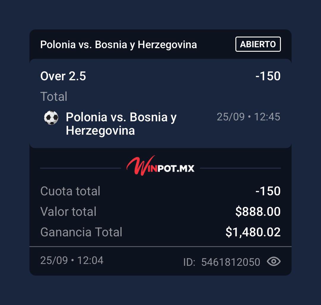 JustPickswinner's tweet photo. JUST PICKS 🔥

⚽ POLONIA 🇵🇱 vs BOSNIA 🇧🇦

🎯 PICK: OVER 2.5 GOLES
📊 CUOTA: -150
🕐 12:45 HRS

🔥 JUST PICKS 🔥
⚡ Vamos por otro verde.

#JustPicks #Polonia #Bosnia #Over25 #FootballPicks #PickDelDía #ApuestasDeportivas https://t.co/pjleQPg10f