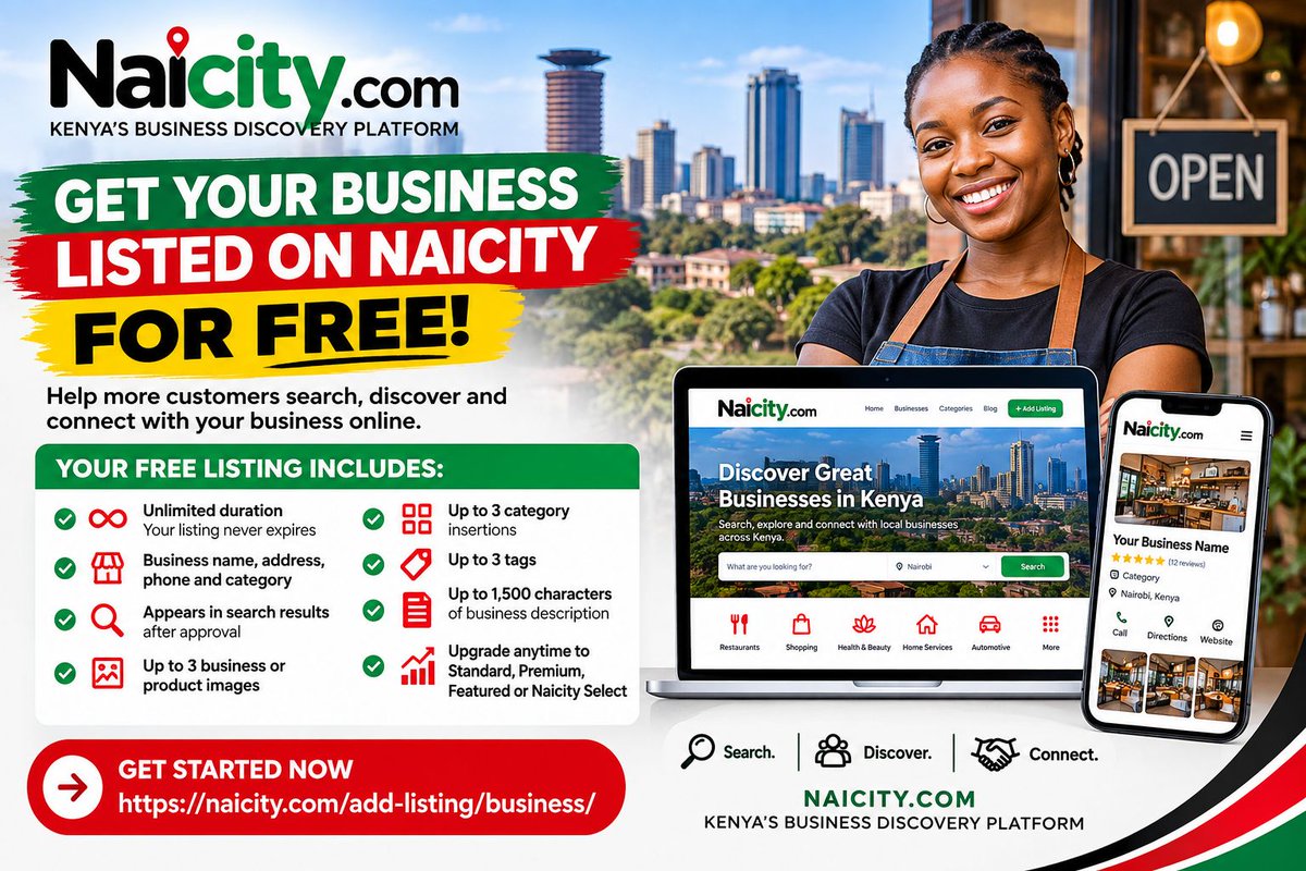 N_A_I_C_I_T_Y's tweet photo. 🆓 🇰🇪 KENYAN BUSINESSES — GET LISTED ON NAICITY FOR FREE

No payment.
No subscription.
No obligation.

Your FREE Naicity Listing includes:

✅ Unlimited duration
✅ Business details
✅ Search visibility
✅ Up to 3 images
✅ 3 categories
✅ 3 tags
✅ 1,500-character description
✅ Upgrade anytime

🚀 Get started: https://t.co/yt3vZL2Jmb

Search. Discover. Connect.

#Naicity #KenyanBusinesses #BusinessKenya