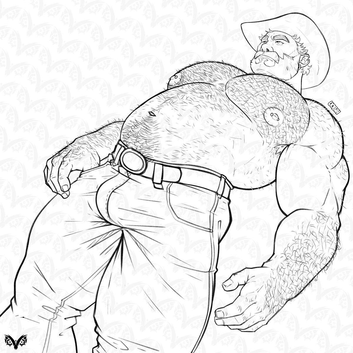 Uobihs_nest's tweet photo. An idea I had in mind and that I'm not going to finish!🤠
(I also made an NSFW version, but nobody will be interested in that 😇😙)

#Cowboy #bara #sketch #muscles #artㅤㅤㅤㅤ https://t.co/gdzq6ITCZj
