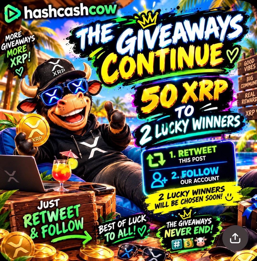 hashcashcow's tweet photo. 🚨🎁 THE GIVEAWAYS CONTINUE! 🎁🚨

Let’s go again with the #️⃣💵🐮💚

💰 50 XRP GIVEAWAY 💰
🏆 2 LUCKY WINNERS 🏆

Want to win? It’s EASY 👇

🔁 RETWEET this post
👤 FOLLOW our account

That’s it! 😎🔥

Two lucky winners will be chosen soon! 🎉⚡️

🍀 Best of luck to everyone who enters!
🎁 The giveaways NEVER END with the #️⃣💵🐮💰🚀

#XRP #XRPCommunity #CryptoGiveaway #Crypto #Giveaway #XRPL #Web3 #CryptoTwitter
