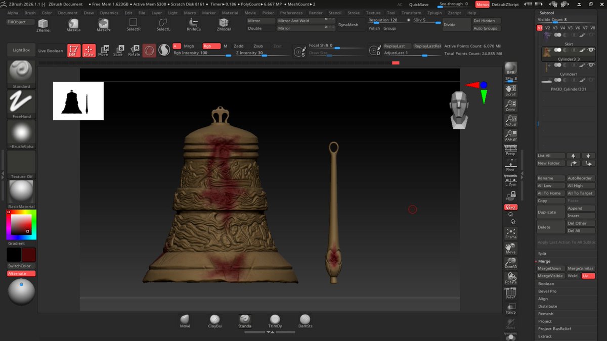 NikoTaurum's tweet photo. Day 6-7: A little progress

Added the bell and made a little better polypaint 
Tomorrow I'll do retopo of possibly all of the parts and begin texturing https://t.co/ipkeY8pwaW