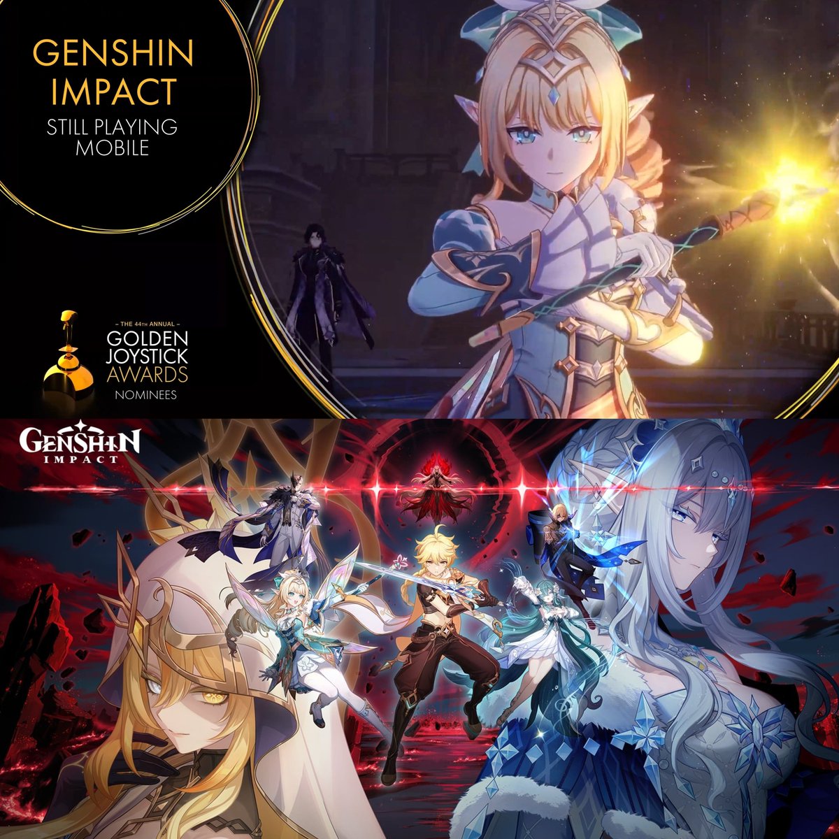 GenshinUniverse's tweet photo. Genshin Impact has been nominated for Still Playing Mobile at the Golden Joystick Awards 2026!

#GenshinImpact https://t.co/UgwYQNT9DX