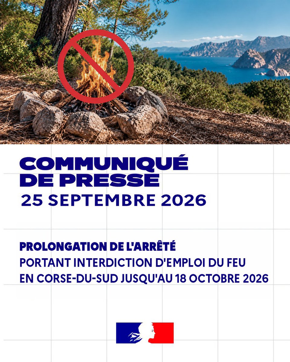 Image de Préfet de Corse préfet de Corse-du-Sud - #UnEtatquiProtège I 𝗖𝗢𝗠𝗠𝗨𝗡𝗜𝗤𝗨𝗘 : prolongation de l'arrêté portant réglementation d'emploi 
