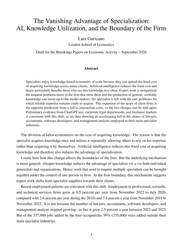 pash22's tweet photo. The Vanishing Advantage of Specialization: AI, Knowledge Utilization, and the Boundary of the 
Firm
https://t.co/IxqSULtfzD via @lugaricano https://t.co/02CrjiVxcV
