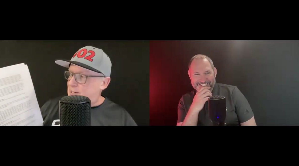 Mavpuck's tweet photo. The “preseason predictions” episode of the #mavpuckcast is in the bag (the raw recording is 90 minutes long 😂). 

Jon is showing the research capsules I typed up for him on each NCHC team… 

Stay tuned! 🏒🎙️💻📱📺 https://t.co/huNAnNnhds