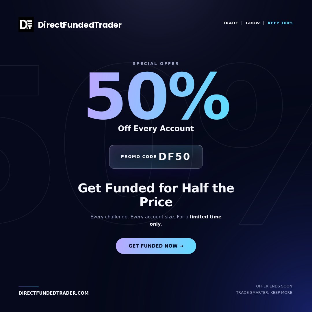 Direct_Funded's tweet photo. 50% OFF. NO EXCUSES. 👀

Every Direct Funded Trader account is now 50% OFF.

🔥 Use DF50 at checkout.

If you’ve been waiting to get funded, this is your chance.

Don’t miss it.

https://t.co/yRTaSMtTrD https://t.co/kqtEM2Z0k5