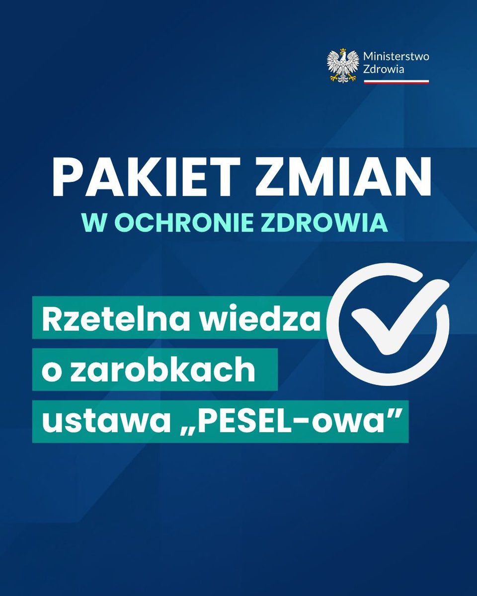 MZ_GOV_PL's tweet photo. Zapewniliśmy większą transparentność w zakresie możliwości pozyskania informacji o wynagrodzeniach w systemie ochrony zdrowia.

Ustawa PESEL-owa umożliwia analizowanie wynagrodzeń, czasu pracy i wieloetatowości personelu medycznego na podstawie numeru PESEL lub numeru prawa wykonywania zawodu. Dzięki temu decyzje dotyczące finansowania ochrony zdrowia mogą być podejmowane w oparciu o rzeczywiste dane, a nie szacunki.

Obecnie w Agencji Oceny Technologii Medycznych i Taryfikacji trwa ostatni etap przygotowań do pierwszej zbiórki danych na nowych zasadach - zbiórka rozpocznie się pod koniec września 2026 r.

Korzyści:
✅jakościowe i rzetelne dane dotyczące wynagrodzeń i czasu pracy
✅lepsze decyzje dotyczące finansowania ochrony zdrowia
✅ skuteczniejsza kontrola wydatkowania środków publicznych
✅zwiększenie zaufania do systemu

Przejrzyste zarządzanie publicznymi środkami i podejmowanie decyzji opartych na faktach, a nie przypuszczeniach budują zaufanie społeczne do systemu ochrony zdrowia.