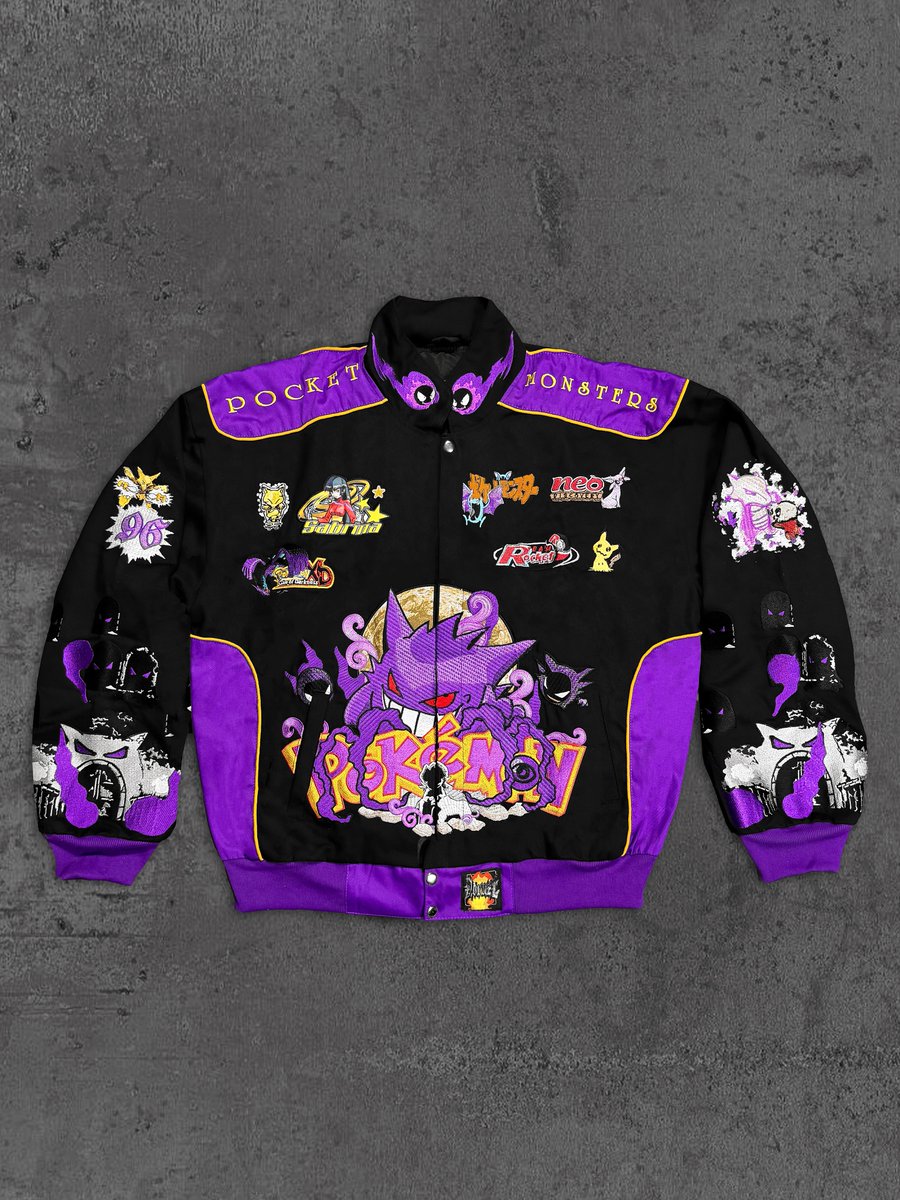 ModernNotoriety's tweet photo. Dbruze "Creatures of Darkness" Pokémon Racing Jacket 😈 https://t.co/znvADQqjX8
