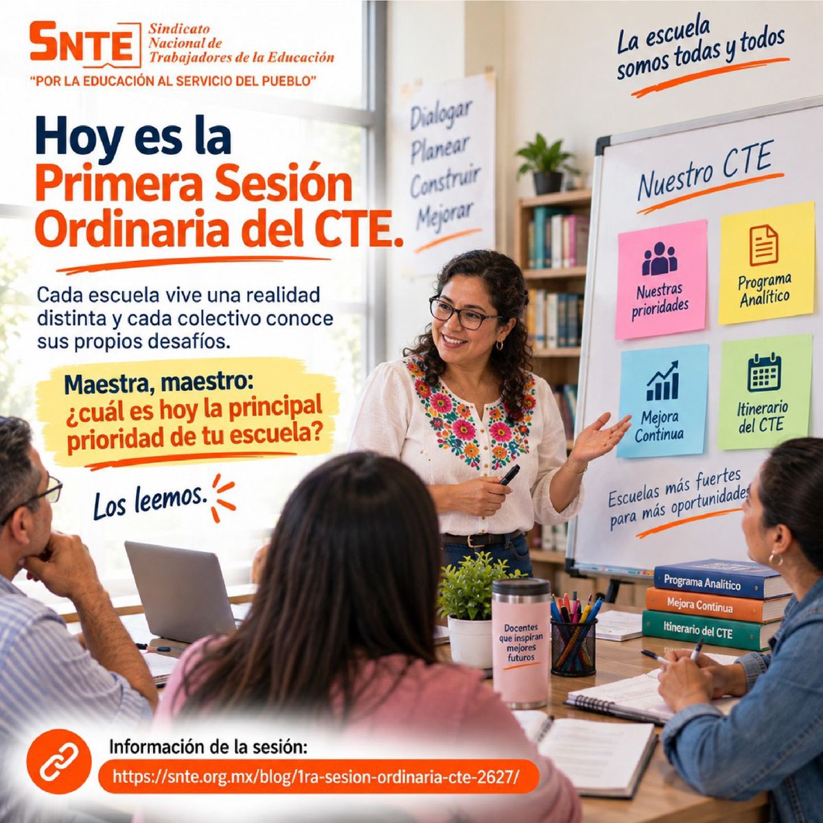 Seccion36Ofic's tweet photo. 🟠 Hoy, miles de escuelas inician su Primera Sesión Ordinaria del CTE. 🏫 📈

Maestra, maestro: 👩🏻‍🏫👨🏻‍🏫
¿cuál es hoy la prioridad de tu escuela? Los leemos 👇

Información de la sesión:
https://t.co/gee0oSSLLz https://t.co/xFT5qVe9Gc