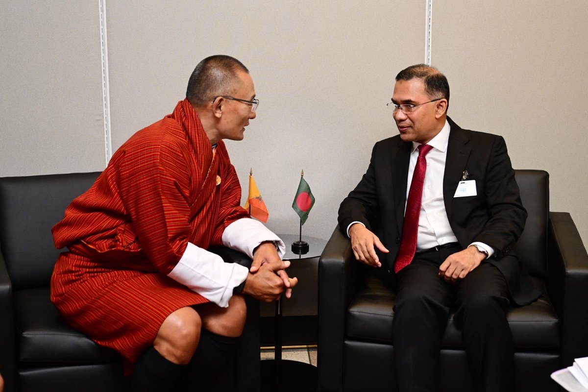 tsheringtobgay's tweet photo. Pleasure to meet Prime Minister @trahmanbnp of Bangladesh on the sidelines of #81UNGA to discuss matters of mutual interest and to strengthen our bilateral relations. https://t.co/4wu7hwSFZO