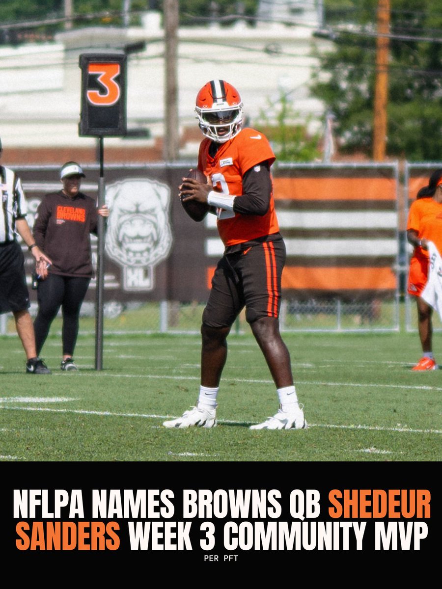 nfl_plugged's tweet photo. Shedeur Sanders has been named the NFLPA Community MVP for Week 3, per @NFLPA.

The league's most visible rookie, first honored for what he's doing off the field 👀 https://t.co/HJmmUpyOM4