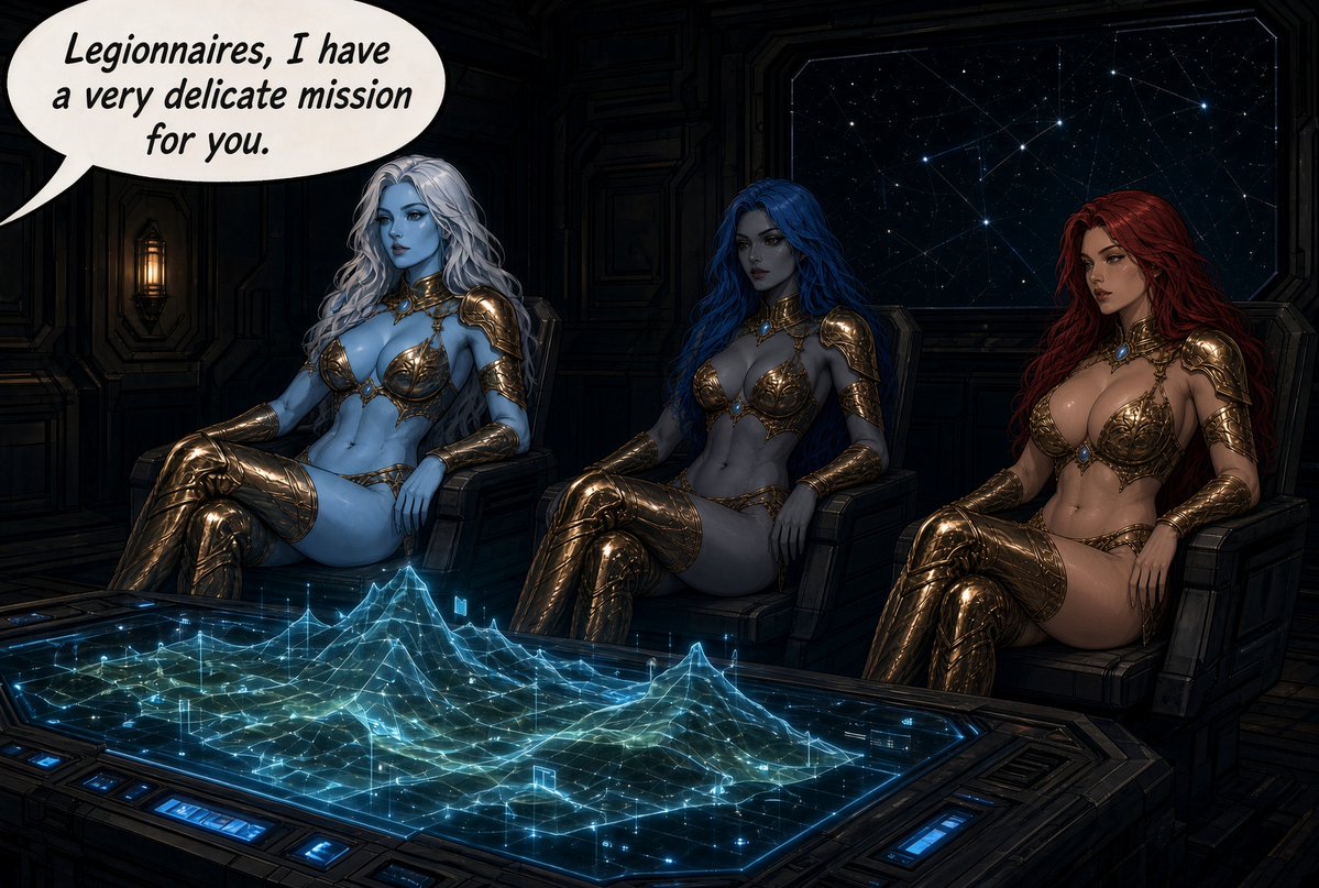 GoldenLegion_1's tweet photo. (Creators Note: Due to draconian changes to Grok Imagine's 4.7 moderation a shift in art style was required.)  

E3.  In this episode we see the ladies of Squad 1 recovering from their last mission. Vesh gets a much needed shower and they are put on a very delicate assignment! https://t.co/ozk81qbNDH