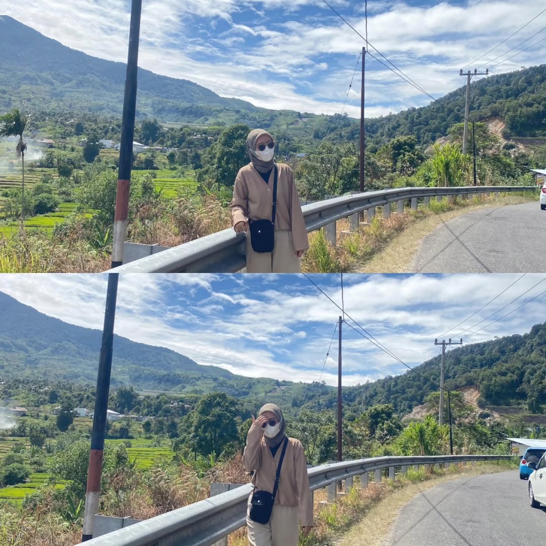 CharlesGeras's tweet photo. Sunny day with a view of Mount Talang. Foto ini benar-benar di pinggir jalan, dilihatin orang lewat, dan tetap pakai outfit motoran setelah 6 jam perjalanan. https://t.co/aJsRsNBIXL