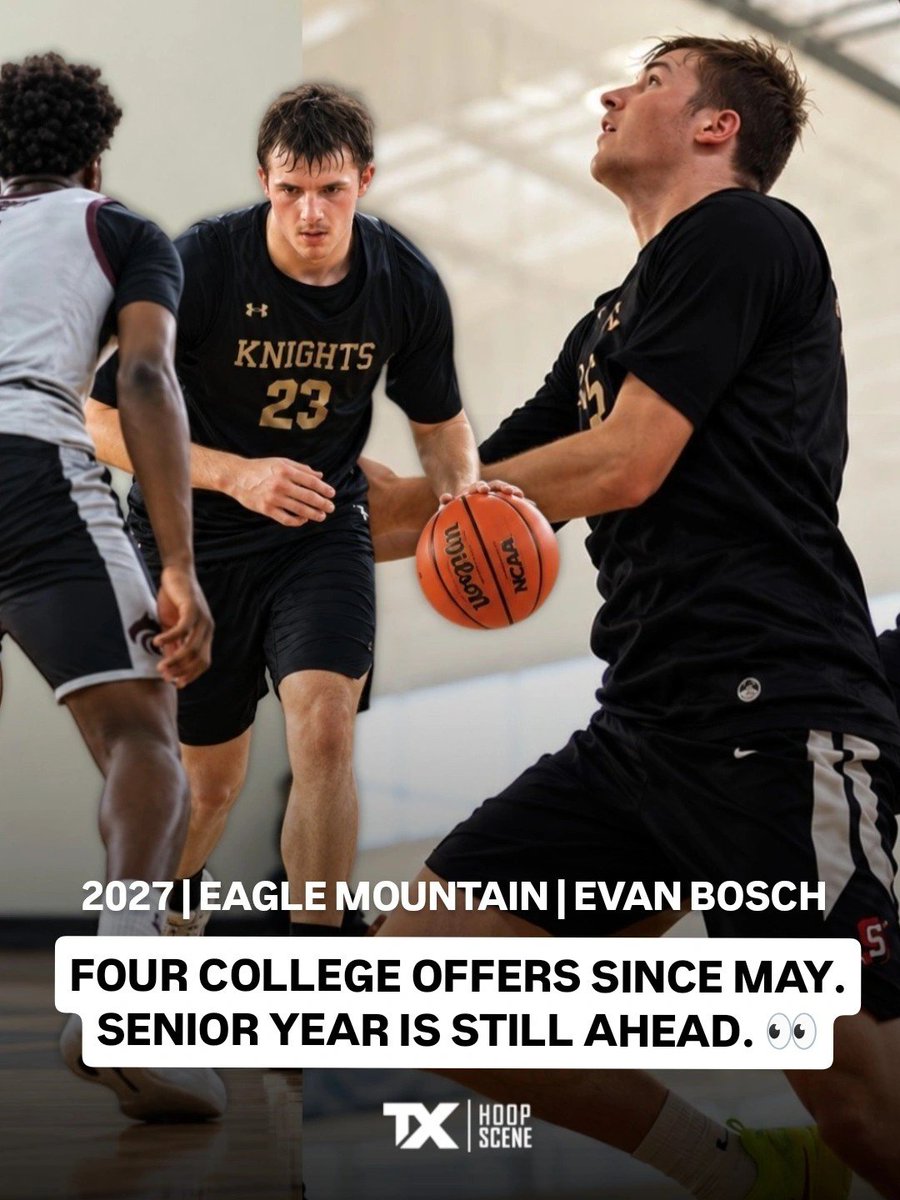 TXHoopScene's tweet photo. Evan Bosch — 6-5 F, 2027, Eagle Mountain. 📊

Four reported offers since May: Hardin-Simmons, Bethany, Southwestern (KS), Nebraska Wesleyan.

Two-time school Athlete of the Week last season. Senior year still to come.

#TXHoopScene
@evan_bosch2 
@emknightbb https://t.co/aj6Nl2Fyxg