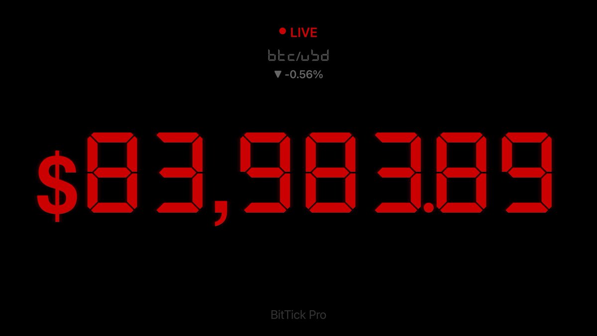 BitTickPro's tweet photo. Bitcoin is trading at $83,983.89 ₿ #Bitcoin #BTC https://t.co/gNb3xwyFN8