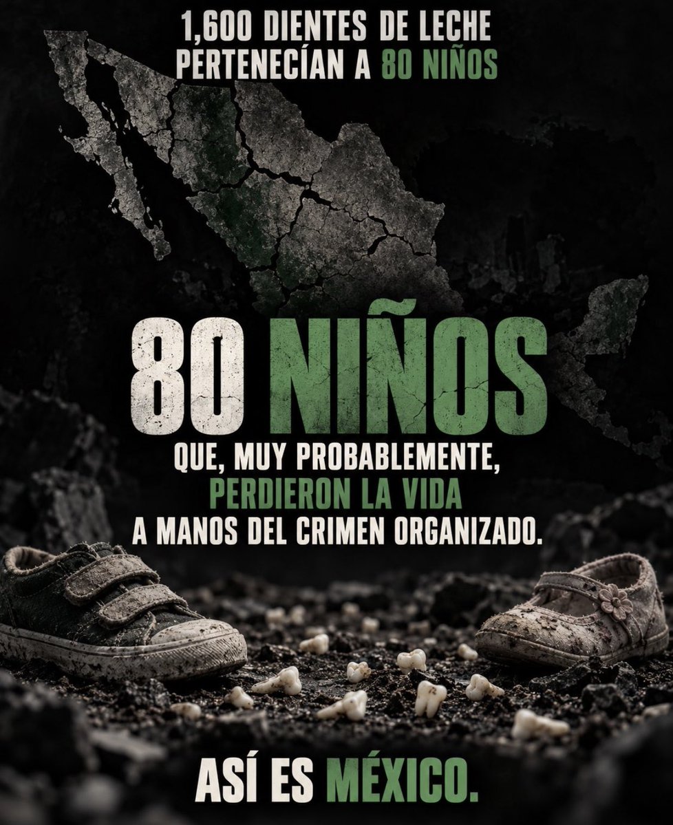 PelonGomis's tweet photo. Un país que encuentra dientes de leche en una fosa clandestina debería detenerse, mirar esos dientes y preguntarse:
¿Qué carajos nos está pasando? 
¿En qué momento nos volvimos tan insensibles?
¿En qué momento empezamos a ver a nuestros hermanos mexicanos como un pinche número más dentro de una estadística? 

Y si la respuesta nos incomoda... ¡Qué bueno, que nos incomode y nos haga reaccionar!

Tal vez todavía nos queda algo que no podemos permitir que también desaparezca... ¡La capacidad de horrorizarnos y de exigir respuestas sin importar quién nos gobierne, sin importar quién está en el poder, sin importar el nombre del partido que tenga que dar la cara!

Esos niños ya no tienen voz y 
si no hacemos algo radical y muy pronto, nosotros también vamos a perder la nuestra.