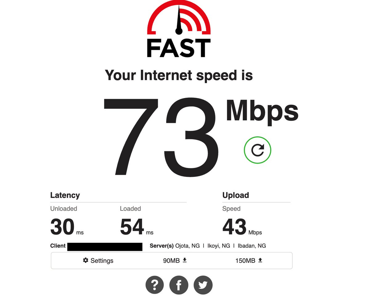 knowAJ's tweet photo. Finally got to test FlyX device.

@MTNNG's FlyX upload speed is much higher than @Starlink's.
Starlink's download speed has been in the 10–50Mbps range recently, plus upload speed <25 Mbps. 
FlyX dl: 10-80Mbps, Up: 10-70Mbps

NB: FlyX 5 GHz speed was almost double that of 2.4GHz https://t.co/Xvi9AomzJT
