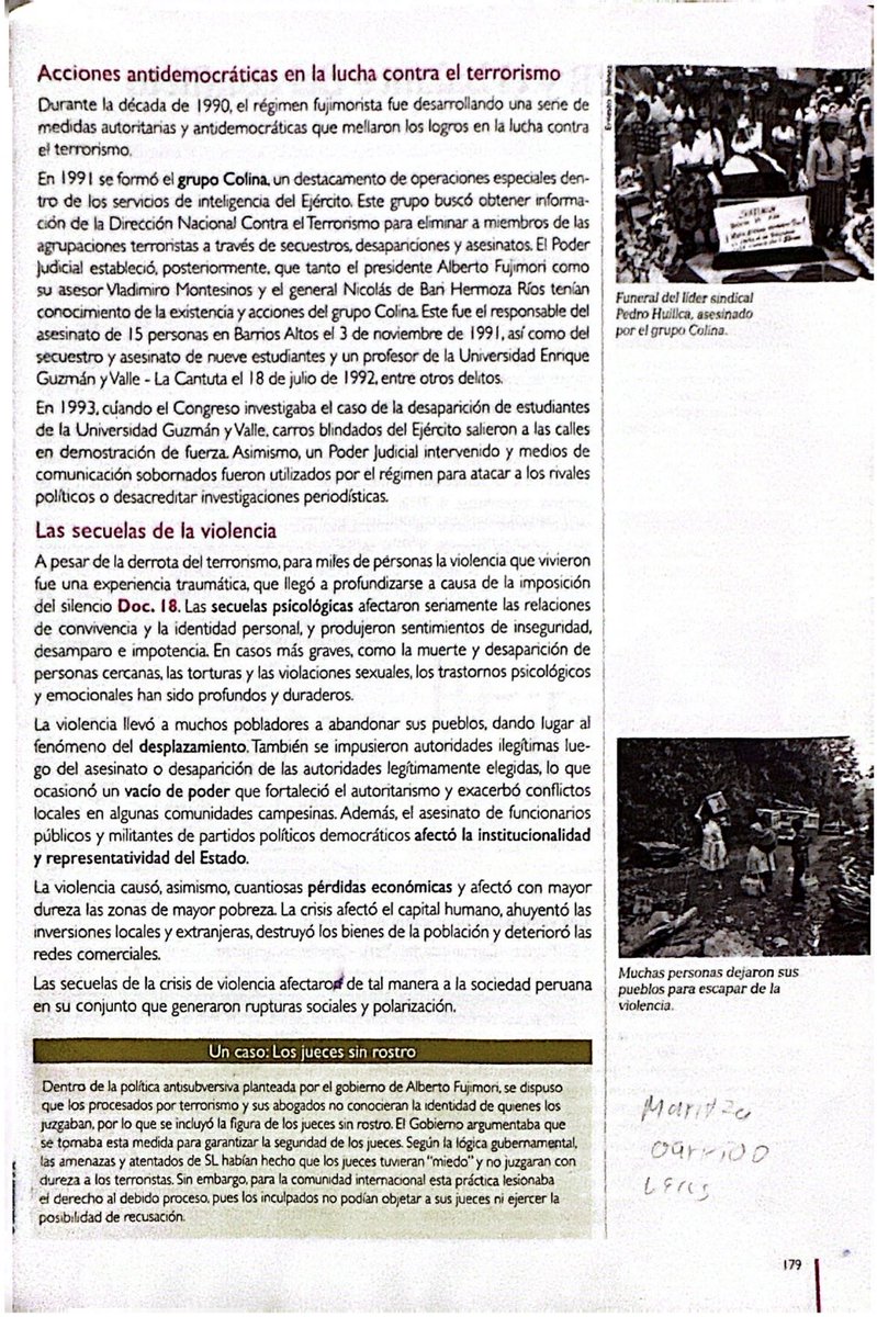 M_ochero's tweet photo. ¿Qué historia estamos enseñando sobre el asesinato de Pedro Huilca?

A propósito del reportaje presentado anoche por Juan Chamorro en Contra Corriente, revisé el libro Historia, Geografía y Economía 5 de Santillana. En la página 179, el pie de una fotografía afirma que Pedro Huilca fue asesinado por el grupo Colina. Lo dice como una verdad cerrada. Pero al alumno le faltan piezas decisivas para entender el caso.

Primero, El Diario, vocero de la OT “Sendero Luminoso”, celebró y reivindicó el asesinato. No se trata de una interpretación ajena a la organización: es lo que publicó su propio pasquín.

Segundo, la DIRCOTE PNP  investigó el crimen. En el atestado N.º 008-D1-DINCOTE reconstruyó la estructura senderista del Comité Metropolitano y la Zona Norte, y señaló a presuntos autores. Esa investigación debe conocerse y examinarse, no desaparecer del relato escolar.

Tercero, hubo condenas contra presuntos integrantes de Sendero en el fuero militar, luego pasó al fuero común (en el 2003 por problemas de debido proceso, se abrió uno nuevo ante la justicia ordinaria, condena anulada no debe citarse como si siguiera vigente).

Cuarto, la CVR (particularmente no estoy de acuerdo en varias conclusiones, principalmente llamar conflicto armado interno al terrorismo) estudió las hipótesis que señalaban a “Sendero Luminoso” y al “grupo Colina”, y concluyó que no había logrado establecer la autoría con certeza. Esa conclusión tampoco autoriza a un libro escolar a afirmar, sin matices, que Colina cometió el asesinato. En 2023, los acusados de integrar ese grupo fueron absueltos en el proceso por este caso.

Respeto el dolor de la actual diputada Indira Huilca y el derecho de su familia a sostener la hipótesis que consideran fundada. Discrepo de presentar esa hipótesis como la única verdad y de dejar fuera la documentación que apunta a “Sendero Luminoso”. Debatamos las pruebas sin convertir el asesinato de Pedro Huilca en una disputa de consignas.

Eso es enseñar historia a los jóvenes: mostrarles la reivindicación senderista, el atestado policial, lo ocurrido con las sentencias y la conclusión de la CVR. Santillana debe corregir no solo la página 179.

Un pie de foto no puede sustituir a los documentos.

Por un
#PerúSinSombras