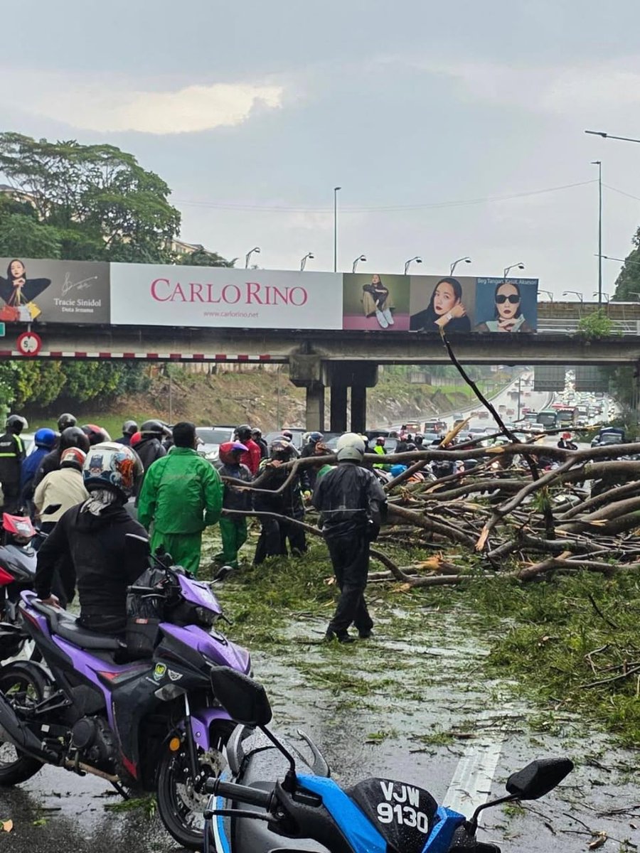 beritartm's tweet photo. Sikap prihatin pengguna jalan raya, termasuk penghantar makanan, mendapat penghargaan selepas berganding bahu memotong, mengalihkan dan membersihkan pokok tumbang di Lebuhraya PLUS arah utara, sekitar Jalan Duta ke Bukit Lanjan, petang semalam.

Penerbit: Rekha Sevaloga Nathan https://t.co/ihGSp1fwhv