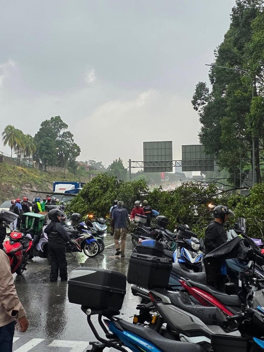 beritartm's tweet photo. Sikap prihatin pengguna jalan raya, termasuk penghantar makanan, mendapat penghargaan selepas berganding bahu memotong, mengalihkan dan membersihkan pokok tumbang di Lebuhraya PLUS arah utara, sekitar Jalan Duta ke Bukit Lanjan, petang semalam.

Penerbit: Rekha Sevaloga Nathan https://t.co/ihGSp1fwhv