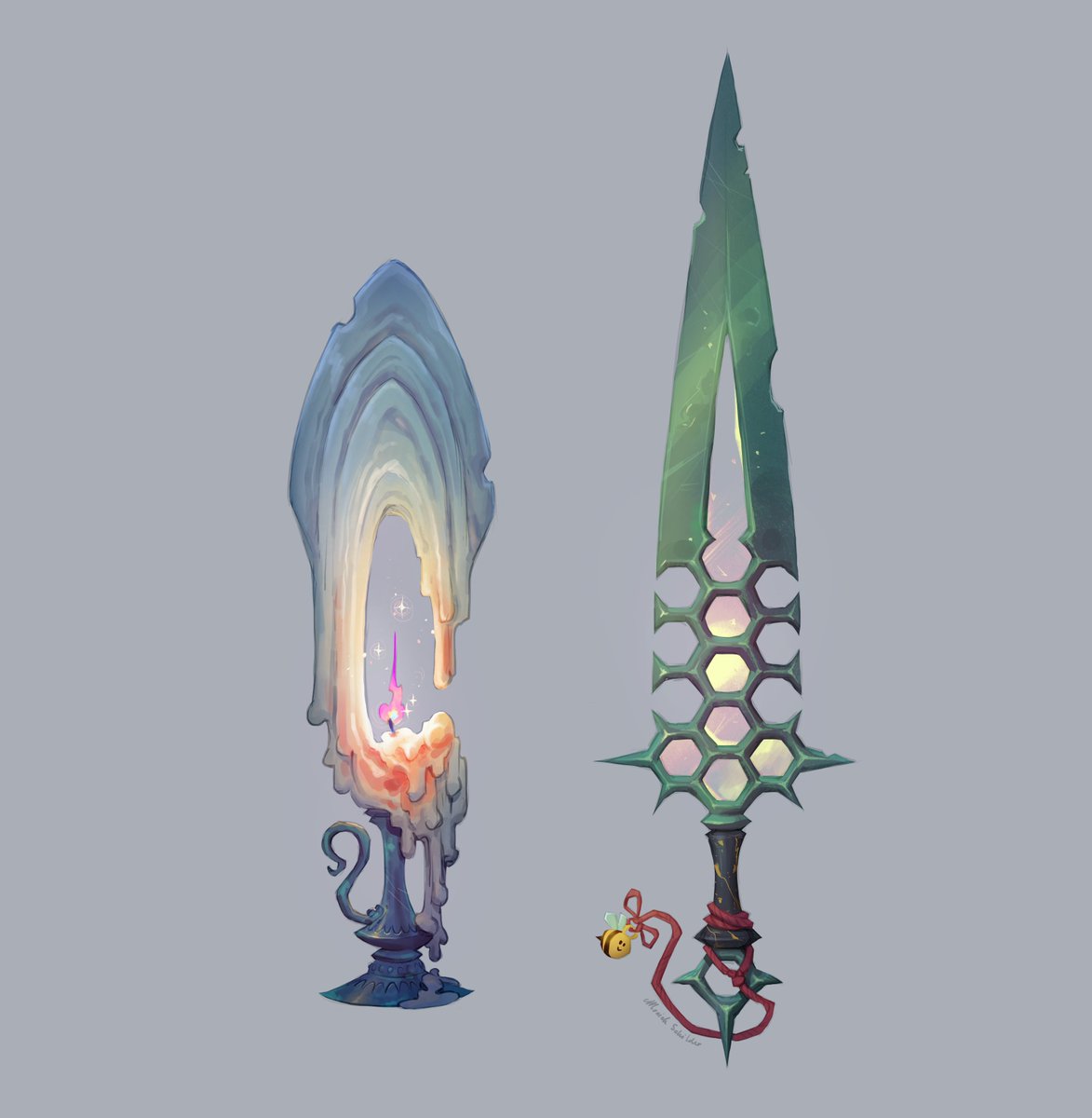 monschi_art's tweet photo. Aaah, I was so busy in the beginning of this month and then I went on a hiking trip to Ireland (The Kerry Way, highly recommend!), so I'm hella late, BUT, here are two swords I managed to do for #wax
I hope you like them!

#swordtember #swordtember2026 https://t.co/uUk3Ms7iH8