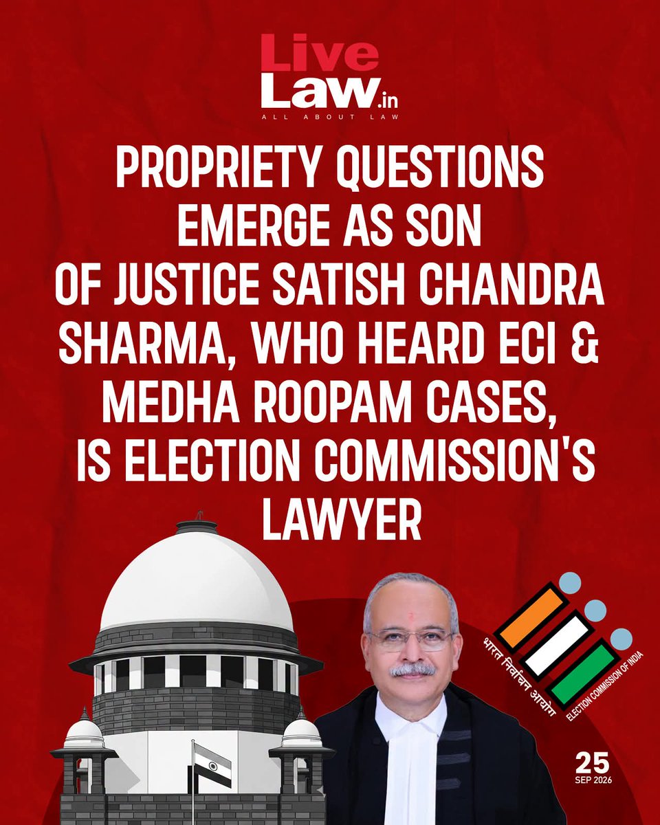 muralitwit's tweet photo. Son of SC judge is ECI’s lawyer.

Judge hears ECI appointments case &amp; delays it via Constitution Bench referral.

Same judge, same day: special listing + interim relief for CEC’s daughter.

Justice Sharma's impending retirement on 29 Nov doesn’t erase the conflict of interest. https://t.co/duTJllZhu7