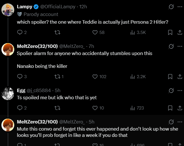 laeyu3ri's tweet photo. Im cryinf so bad rn yall actually convinced ppl nanako was the real killer 😭😭😭😭😭😭😭😭 https://t.co/sY6Ch5X1oe