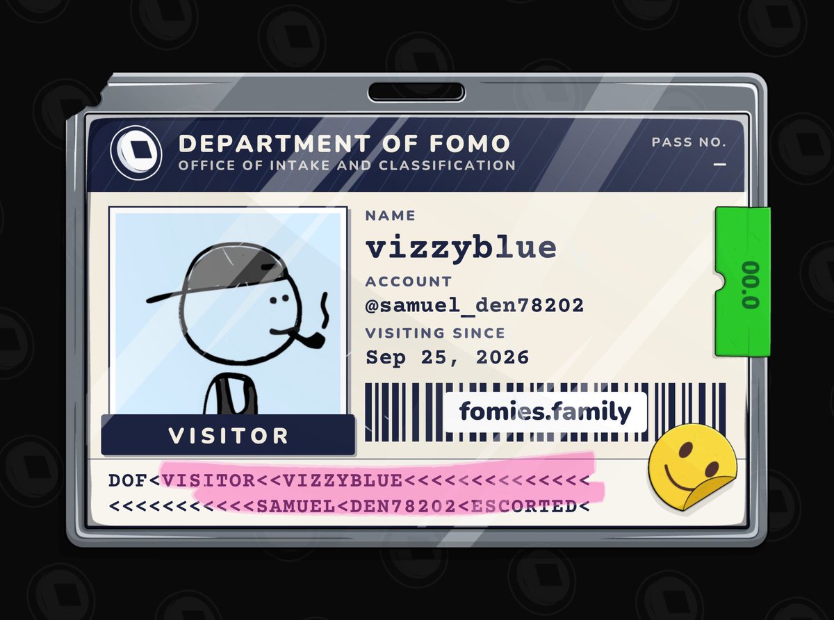 samuel_den78202's tweet photo. visiting the department of fomo. no case yet. must be escorted at all times. @FomiesNFT 

https://t.co/rlYlTPiGlp https://t.co/O77iXsBLan