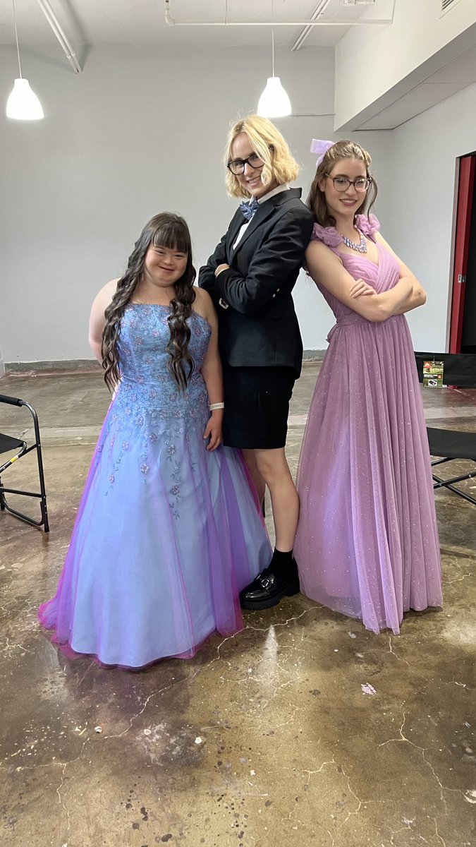 DisabilityChall's tweet photo. Neurodivergent actor Ana Sharp is starring in the feature Rise And Shine alongside Rachel Bay Jones and Danny Burstein. The cast features a number of disabled actors in pivotal roles including Jordan Walker Ross, Analesa Fisher, and Jordan Nichole Wall. Rise And Shine will screen in AMC Theatres nationwide during National Disability Employment Awareness Month and will be available to stream on Angel soon after.

https://t.co/LsnHjUuAdC

ID: Stills from the film including…

1.Poster art from Rise and Shine film with a young girl with a backpack and her mother two embracing in a doorway to a colorful school theme environment.
2. A young woman talking to a man at a school. 
3. Girl dancing with another at a school dance. 
4. Close up of Ana sharp wearing glasses. 
5. Three girls posing together in prom dresses. 

#edfcalumni #disabilityrepresentation #disabilityinfilm #riseandshinefilm