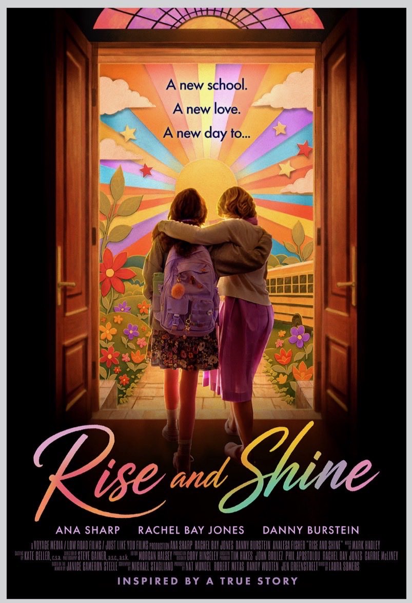 DisabilityChall's tweet photo. Neurodivergent actor Ana Sharp is starring in the feature Rise And Shine alongside Rachel Bay Jones and Danny Burstein. The cast features a number of disabled actors in pivotal roles including Jordan Walker Ross, Analesa Fisher, and Jordan Nichole Wall. Rise And Shine will screen in AMC Theatres nationwide during National Disability Employment Awareness Month and will be available to stream on Angel soon after.

https://t.co/LsnHjUuAdC

ID: Stills from the film including…

1.Poster art from Rise and Shine film with a young girl with a backpack and her mother two embracing in a doorway to a colorful school theme environment.
2. A young woman talking to a man at a school. 
3. Girl dancing with another at a school dance. 
4. Close up of Ana sharp wearing glasses. 
5. Three girls posing together in prom dresses. 

#edfcalumni #disabilityrepresentation #disabilityinfilm #riseandshinefilm