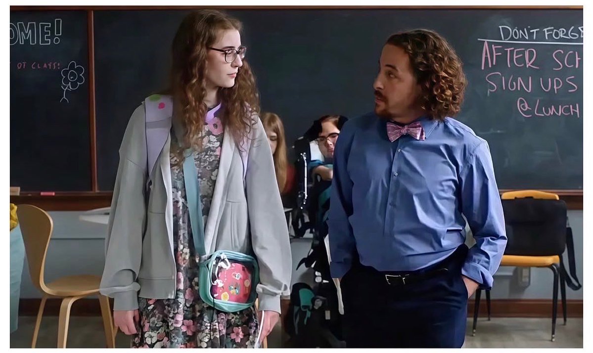DisabilityChall's tweet photo. Neurodivergent actor Ana Sharp is starring in the feature Rise And Shine alongside Rachel Bay Jones and Danny Burstein. The cast features a number of disabled actors in pivotal roles including Jordan Walker Ross, Analesa Fisher, and Jordan Nichole Wall. Rise And Shine will screen in AMC Theatres nationwide during National Disability Employment Awareness Month and will be available to stream on Angel soon after.

https://t.co/LsnHjUuAdC

ID: Stills from the film including…

1.Poster art from Rise and Shine film with a young girl with a backpack and her mother two embracing in a doorway to a colorful school theme environment.
2. A young woman talking to a man at a school. 
3. Girl dancing with another at a school dance. 
4. Close up of Ana sharp wearing glasses. 
5. Three girls posing together in prom dresses. 

#edfcalumni #disabilityrepresentation #disabilityinfilm #riseandshinefilm