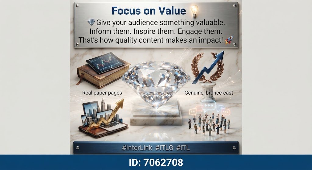 jacquesangaeu's tweet photo. Focus on Value 💡
💎 Give your audience something valuable.
Inform them. Inspire them. Engage them.
That’s how quality content makes an impact! 🚀
#InterLink #ITLG #ITL https://t.co/HzF5VoFhjy