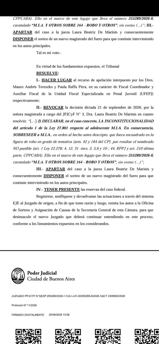 mauroszeta's tweet photo. 🚨 APARTAN A LA JUEZA DE MARINIS Y REVOCAN SU FALLO QUE DEJABA LIBRE A UN MENOR DELINCUENTE https://t.co/khg8rblYT3