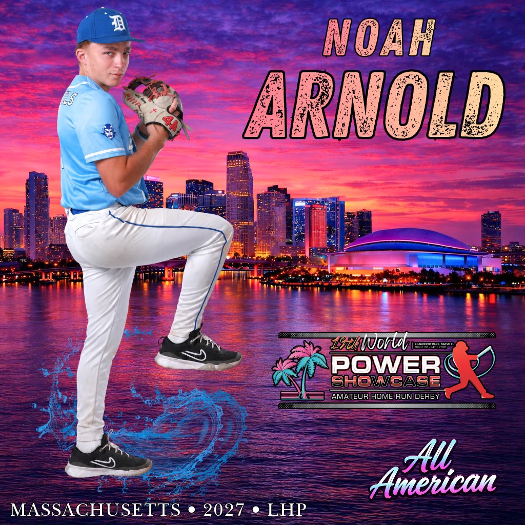 PowerShowcase's tweet photo. The 19th Annual World POWER SHOWCASE is pleased to announce that Student-Athlete & Left-Handed Pitching Prospect ~ Noah Arnold (‘27, Drury H.S., North Adams, MA), will proudly represent Massachusetts and pitch three-innings during the renowned All-American Classic Game. The event is being held at beautiful loanDepot Park, home to the Miami Marlins, from January 16th through the 18th. Congratulations Noah ~ You are a POWER SHOWCASE All-American. Stay tuned to see who’s next! #powershowcase #bombsaway #miamimoonshots #southbeachsluggers⚾️ ⚾️