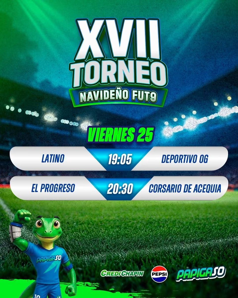 RevistaDigitalJ's tweet photo. ⚽️ TORNEO NAVIDEÑO FUT9 PAPIGASO JUIAPA 2026
Noche mágica este viernes en Papigaso Jutiapa. Finaliza la J1, no te pierdas los juegos con #LosQueSISABENdeDeportes
#RevistaDigitalJutiapa #LosQueSISABENdeDeportes #Navideño26 #Papigaso #CableYES #YTVInter https://t.co/abMnvBdz75