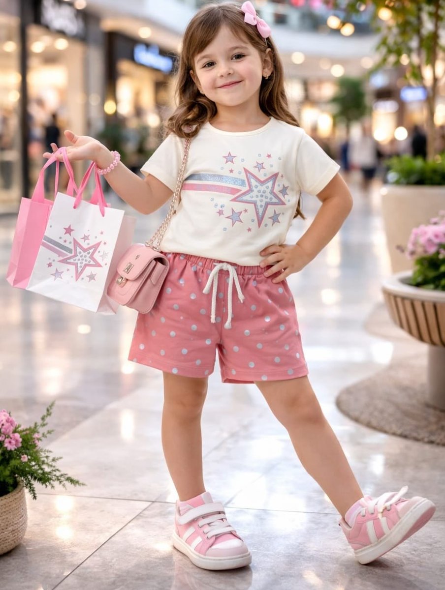 SiedseBoer's tweet photo. Mall-ready style: star-print tee and dotted shorts in one comfy, cute set. Available in sizes 2–5 years. For orders, DM us. https://t.co/xBiO89USdq