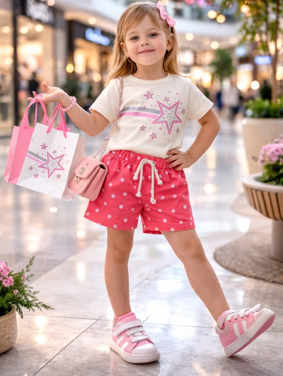 SiedseBoer's tweet photo. Mall-ready style: star-print tee and dotted shorts in one comfy, cute set. Available in sizes 2–5 years. For orders, DM us. https://t.co/xBiO89USdq