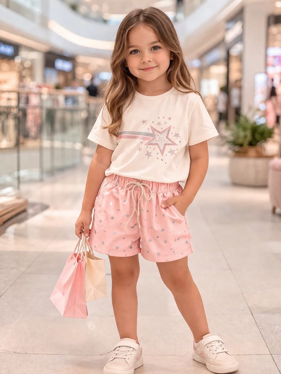 SiedseBoer's tweet photo. Mall-ready style: star-print tee and dotted shorts in one comfy, cute set. Available in sizes 2–5 years. For orders, DM us. https://t.co/xBiO89USdq