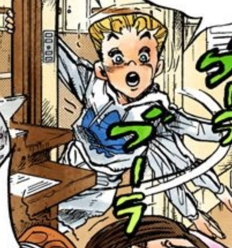 ultimusmighty's tweet photo. Koichi looks so different in the anime compared to the manga in this arc. Didn't expect him to have the flat top again. His Adidas got censored and his sweatpants aren't colored in. https://t.co/rPkRSstCpO