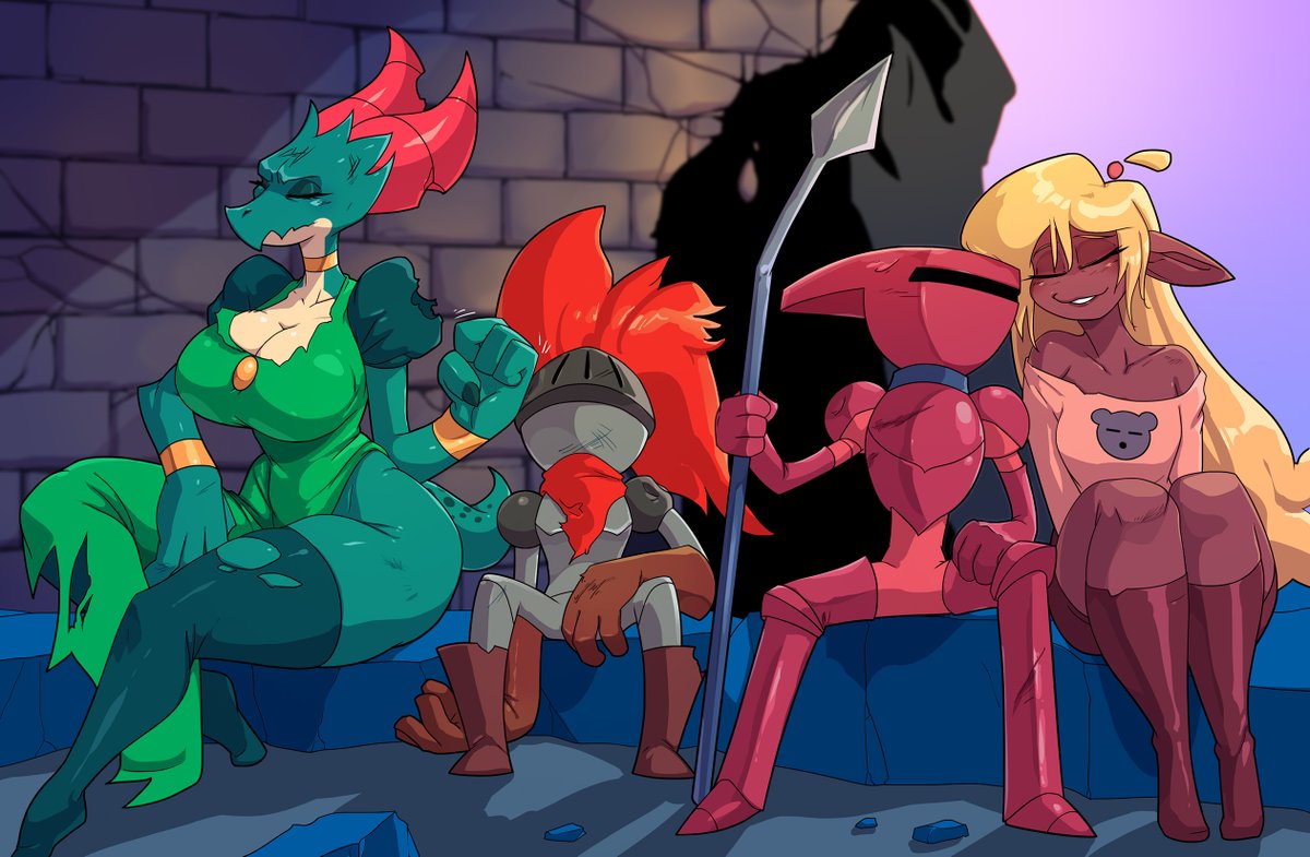 Toastiepumpkin's tweet photo. Our heroes take a restful moment after the hard-won battle. Characters from Pebbles Quest by @AtasticForReal 

Atastic, I don't know if this meets the criteria for #PQBrutalWhistle but even if not I hope you enjoy it! https://t.co/JupOvTDoc1