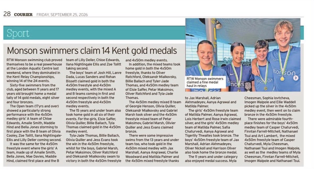 RTWMonsonSC's tweet photo. Great to see Monson success at Kent Relays in the Courier today ๐๐ป #letsgomonson
#rtwmonson #monson https://t.co/KLKFzYnS9G