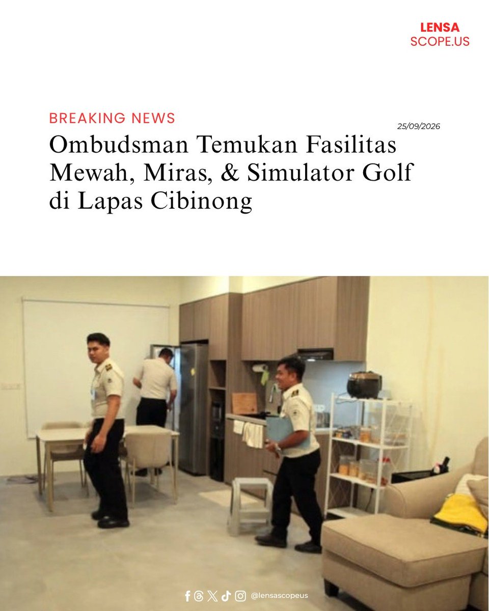 Lensa_scopeus's tweet photo. Keamanan longgar dan fasilitas khusus napi kembali tercium. Anggota Ombudsman RI,Syafrida Rahmawati Rasahan, membeberkan hasil sidak di Lapas Cibinong yang menemukan rumah asimilasi layaknya penginapan. Trdapat TV, kulkas berisi miras, fasilitas gym, hingga area simulator golf. https://t.co/SbEWSSFkWW
