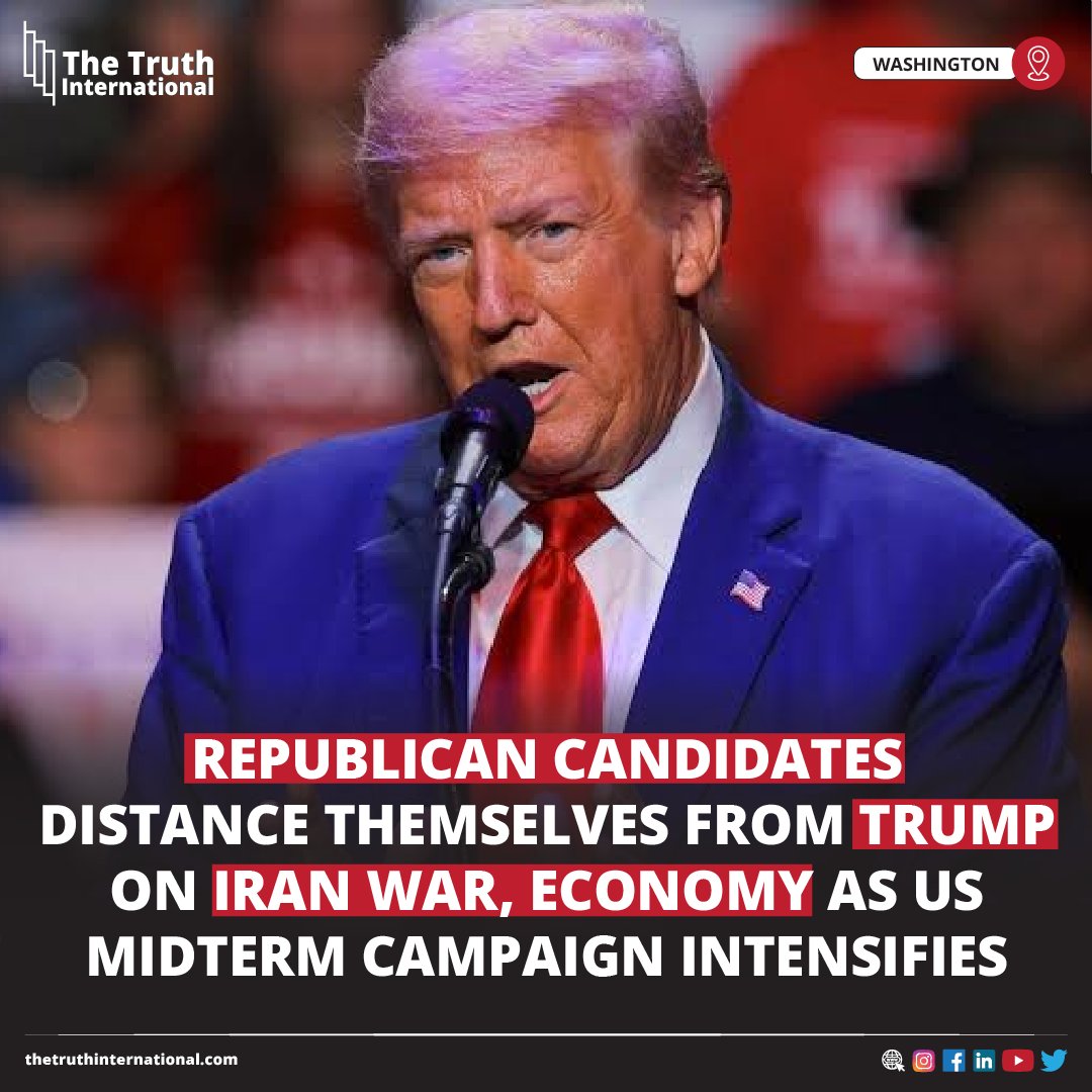 ttimagazine's tweet photo. Republican Candidates Distance Themselves From Trump on Iran War, Economy as US Midterm Campaign Intensifies
FOR MORE DETAILS: https://t.co/muoxj8CTUl
#Republican #Candidates #Distance #Themselves #USPresident #DonaldTrump #IranWar #Economy #USMidterm #Campaign #WASHINGTON #TTI https://t.co/emPfBnjr3d