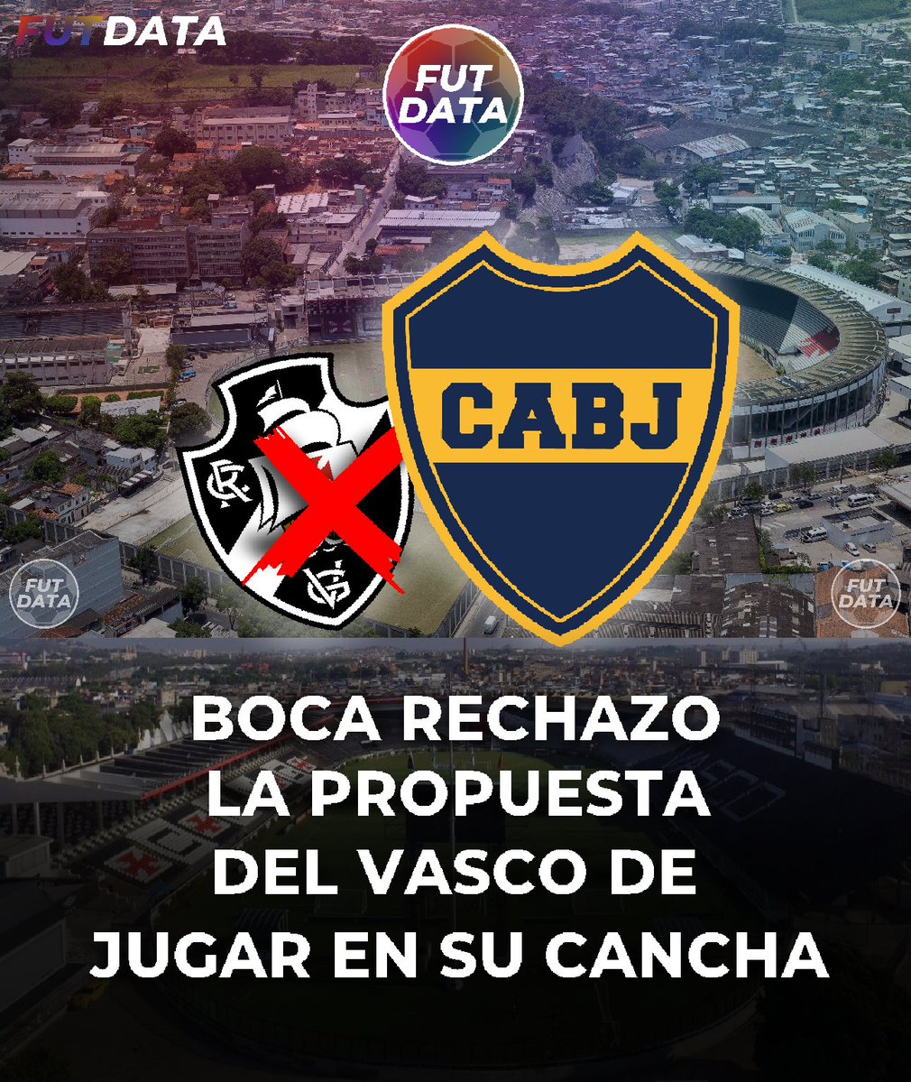 futdatatw's tweet photo. VASCO PROPUSO JUGAR EN SU CANCHA: BOCA LO RECHAZÓ 

Vasco da Gama propuso disputar el partido ante Boca en São Januário, ya que busca mantener la localía en Río de Janeiro. 

El club brasileño ofreció 2.700 entradas para los hinchas de Boca. El Xeneize rechazó la propuesta. https://t.co/Bo6eSrrjN5