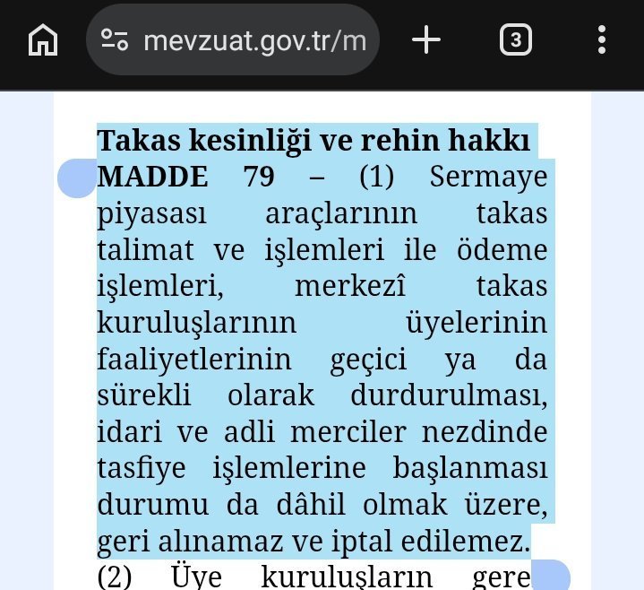ataberkinvest's tweet photo. MADDE 79 AÇIK:

“Takas işlemleri… geçici ya da sürekli olarak durdurulması, tasfiye işlemlerine başlanması durumu da dâhil olmak üzere, geri alınamaz ve iptal edilemez.”

17 EYLÜL 13.30 ÖNCESİ VERİLEN VE VALÖR SÜRESİ DEVAM EDEN EMİRLERİN SONRADAN İPTAL EDİLMESİ BU HÜKÜMLE NASIL BAĞDAŞIYOR?

SPK @spkgovtr
TAKASBANK @takasbank
@memetsimsek

**EMİRLERİN KAYITLARI, ZAMAN DAMGALARI VE İPTAL GEREKÇELERİ AÇIKLANSIN.** HAKKIMIZI GASP EDEMEZSİNİZ!

#thf #doh #tly #dfi #tp2 #tmv #teramagdurlaricozumbekliyor